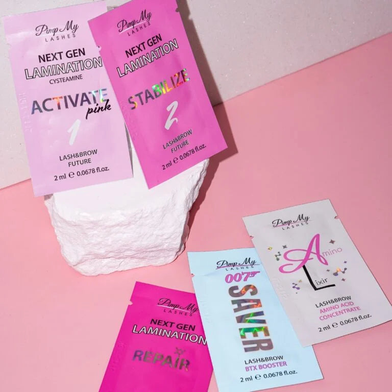 Lash and brow lamination sachet set NEXT GEN with leaflet Korean & Classic meets Pimp My Lashes