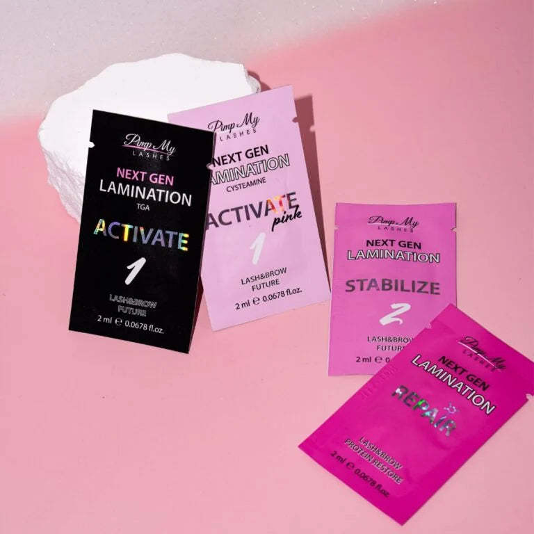 Lash and brow lamination sachet set NEXT GEN with leaflet Korean & Classic meets Pimp My Lashes