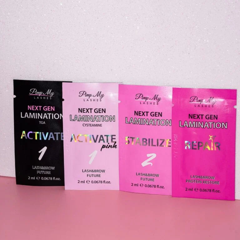 Lash and brow lamination sachet set NEXT GEN with leaflet Korean & Classic meets Pimp My Lashes